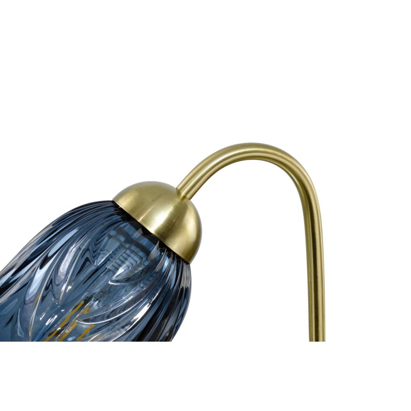Lampe à poser en verre coloré et métal doré, cordon textile - ARELI