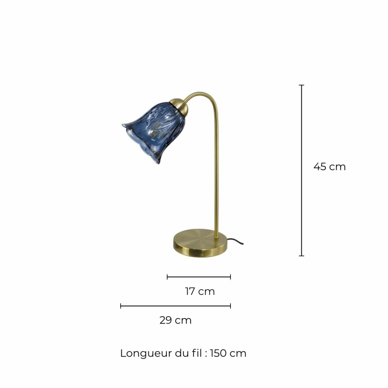 Lampe à poser en verre coloré et métal doré, cordon textile - ARELI
