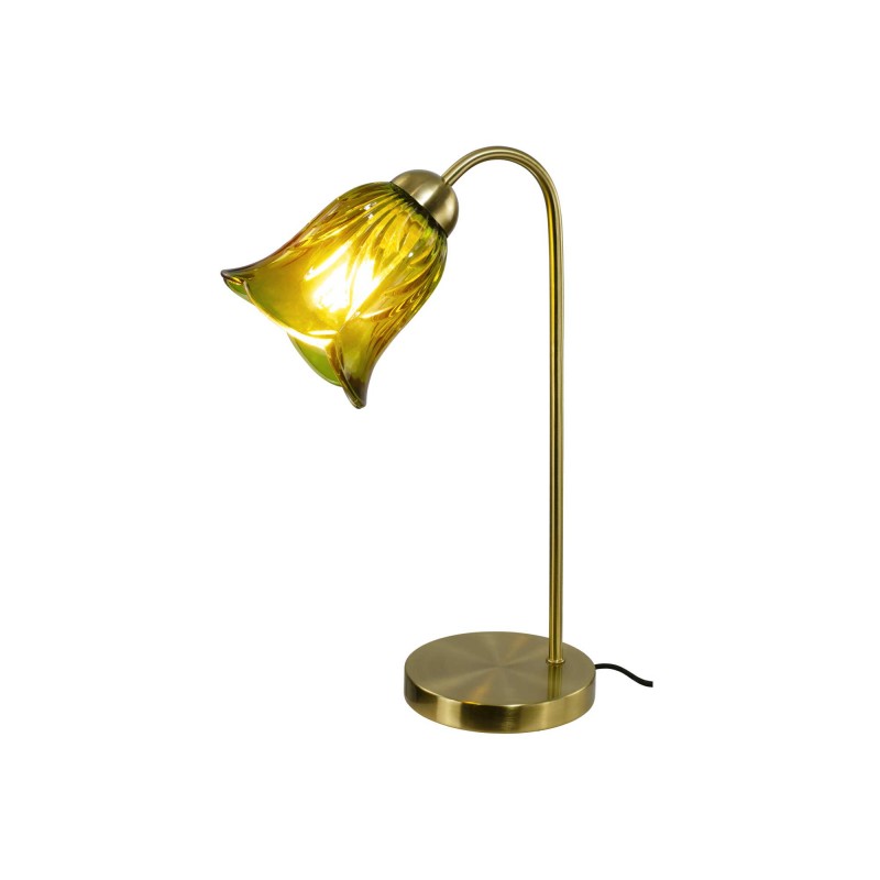 Lampe à poser en verre coloré et métal doré, cordon textile - ARELI