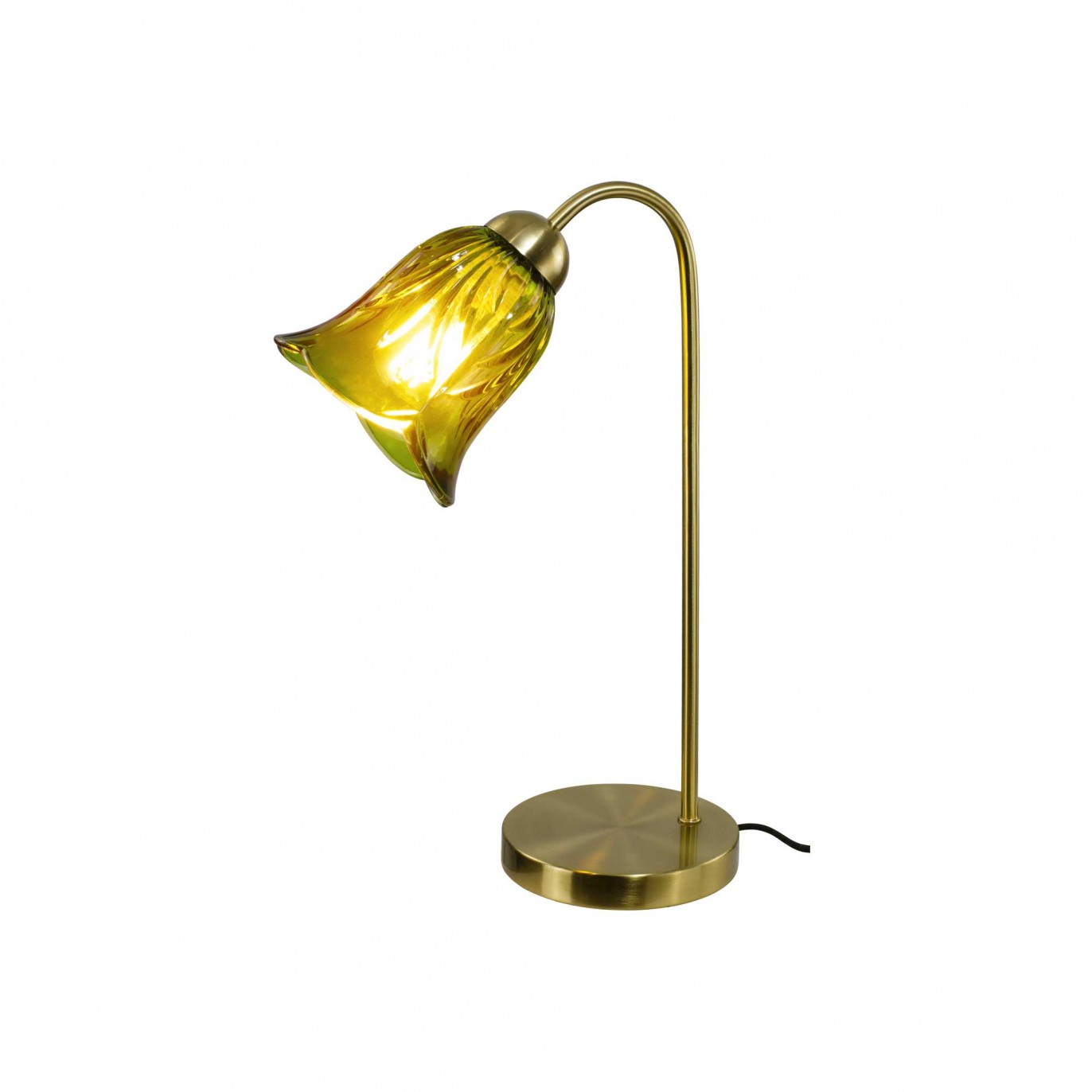 Lampe à poser en verre coloré et métal doré, cordon textile - ARELI