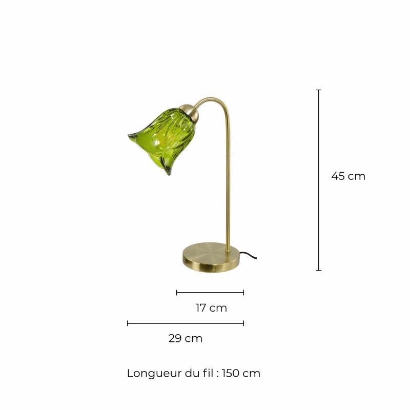 Lampe à poser en verre coloré et métal doré, cordon textile - ARELI
