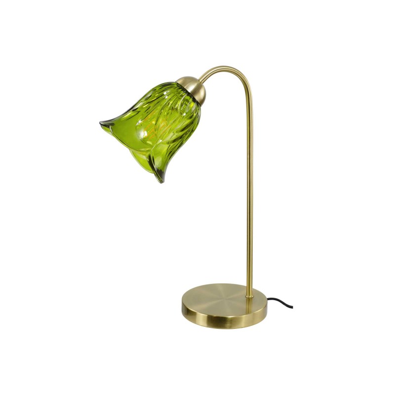 Lampe à poser en verre coloré et métal doré, cordon textile - ARELI