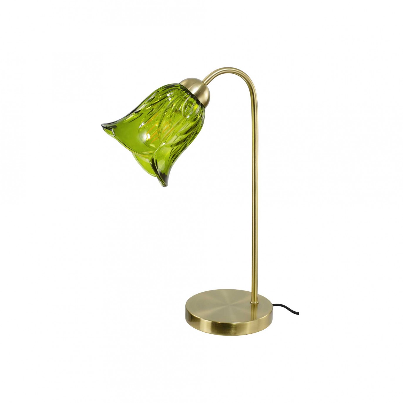 Lampe à poser en verre coloré et métal doré, cordon textile - ARELI