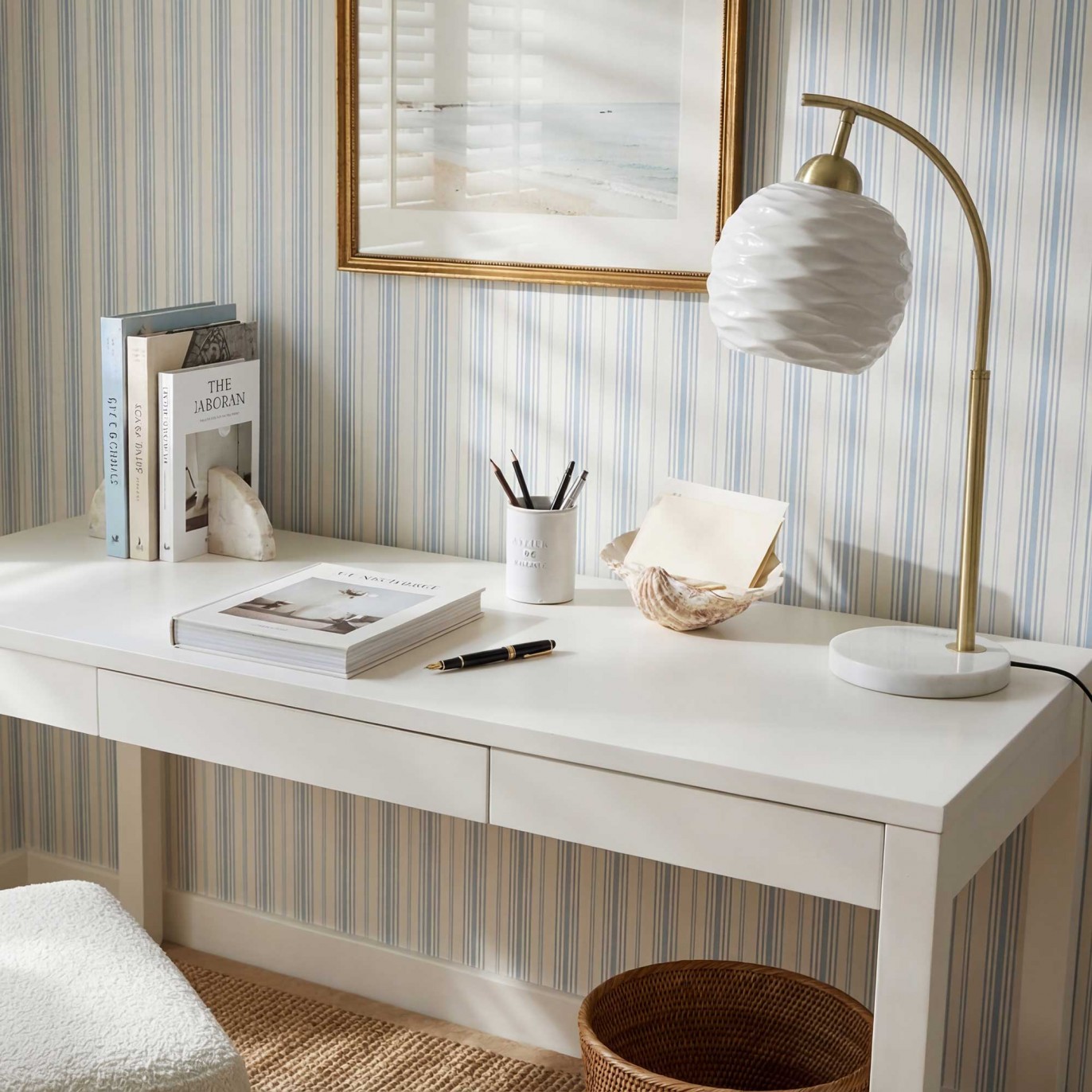 Lampe à poser en céramique, métal et marbre, cordon textile - NOLENE