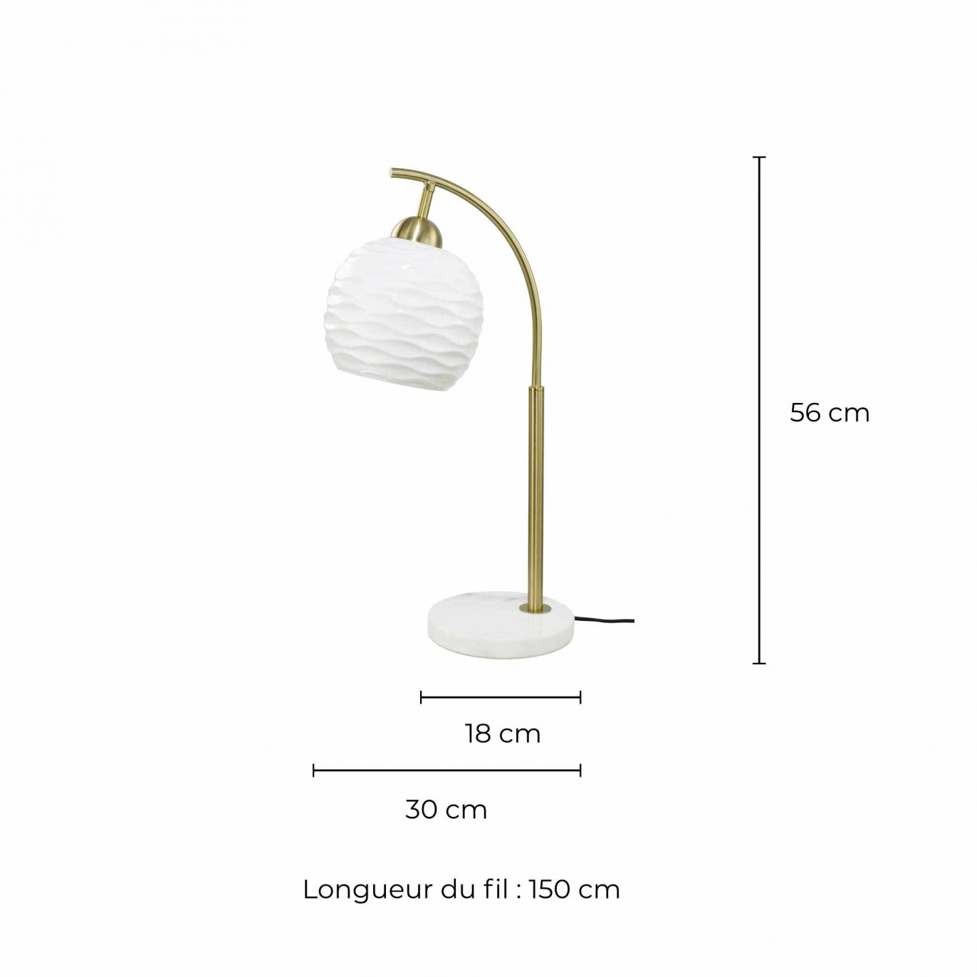 Lampe à poser en céramique, métal et marbre, cordon textile - NOLENE