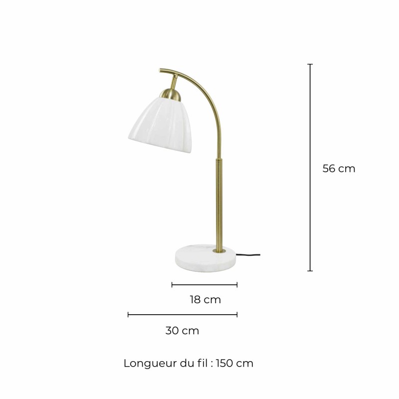 Lampe à poser en céramique, métal et marbre, cordon textile - NALIA