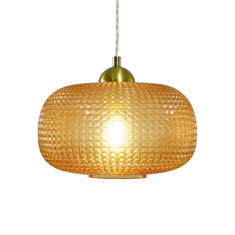 Suspension en verre gaufré, cordon textile torsadé - GENA
