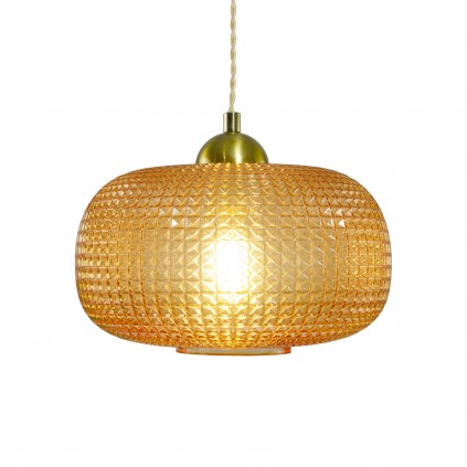 Suspension en verre gaufré, cordon textile torsadé - GENA