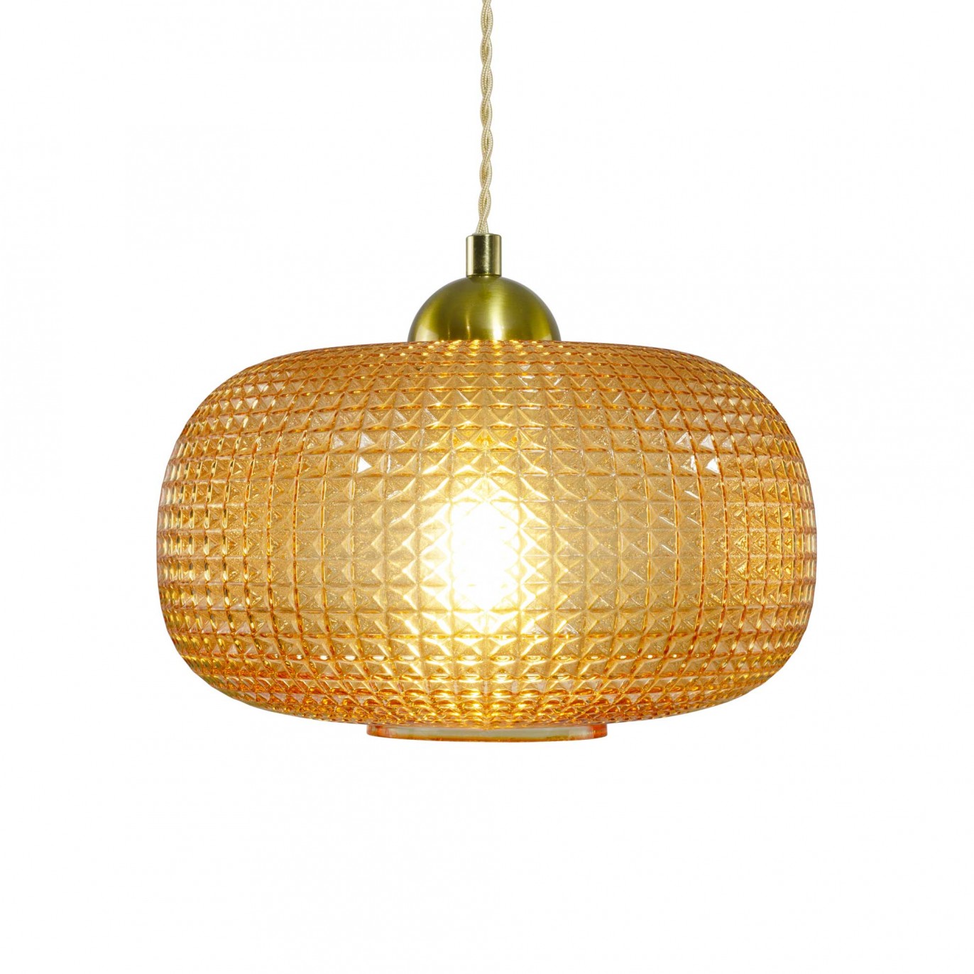Suspension en verre gaufré, cordon textile torsadé - GENA