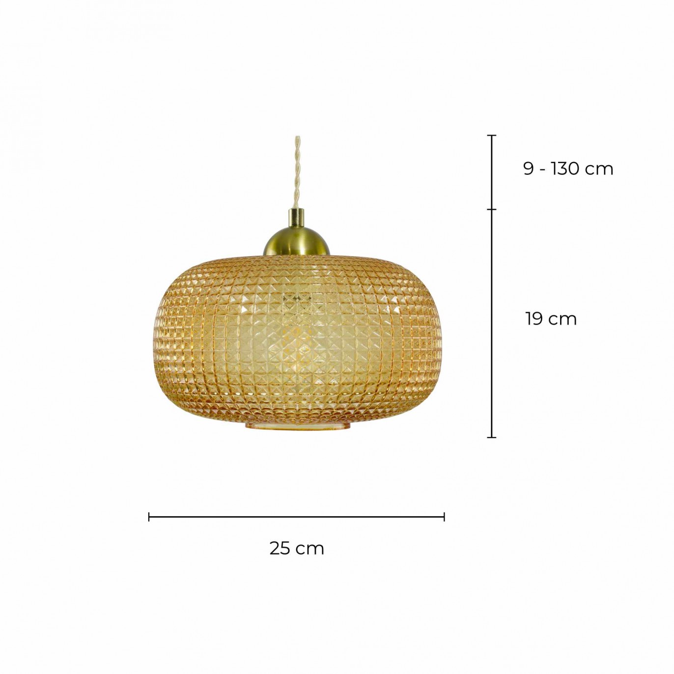 Suspension en verre gaufré, cordon textile torsadé - GENA
