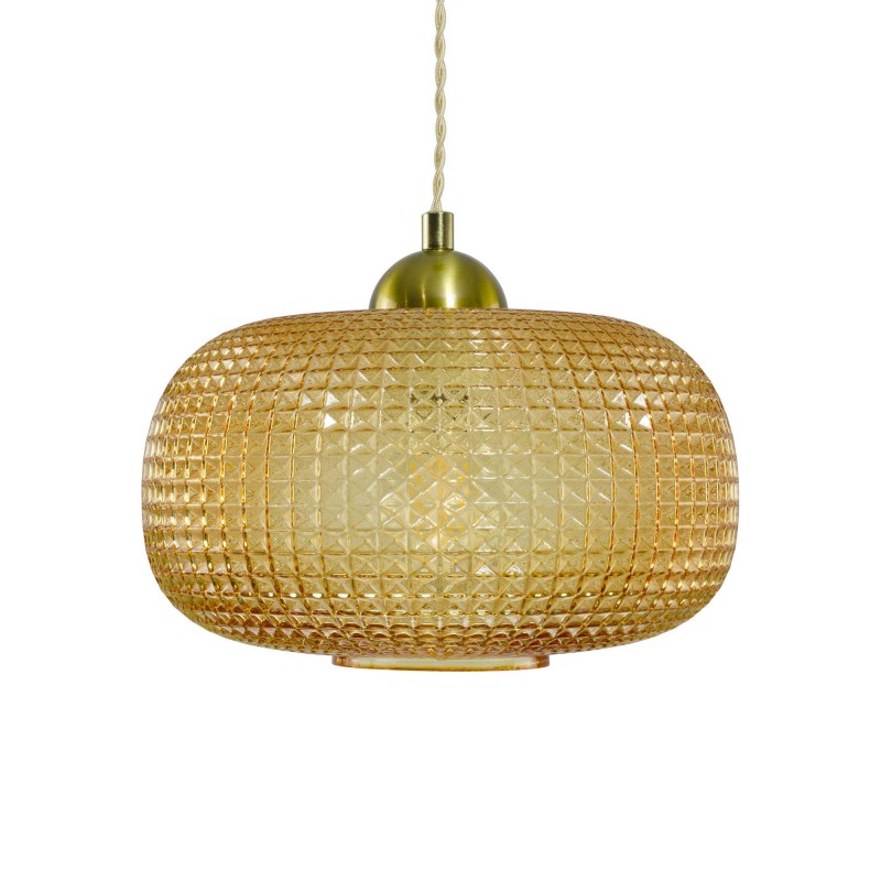 Suspension en verre gaufré, cordon textile torsadé - GENA
