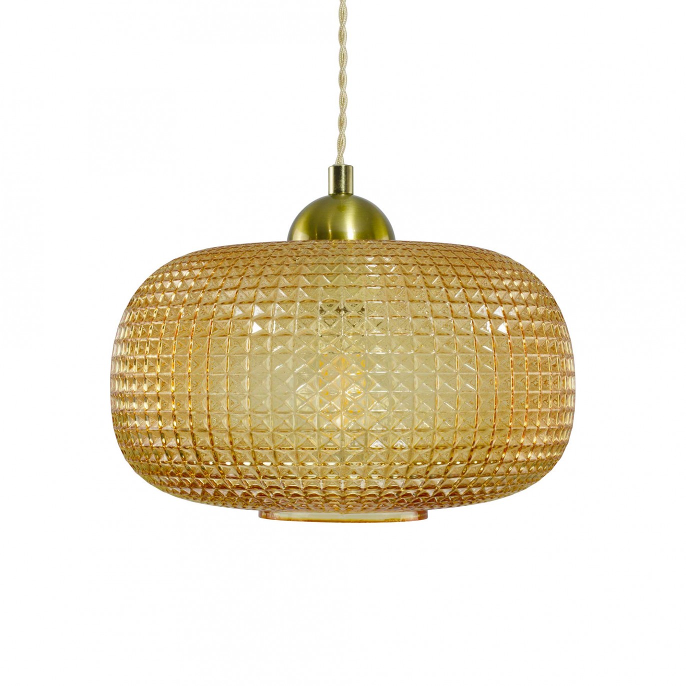Suspension en verre gaufré, cordon textile torsadé - GENA