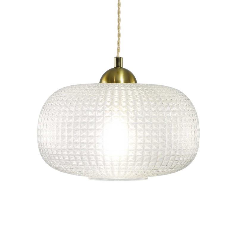 Suspension en verre gaufré, cordon textile torsadé - GENA