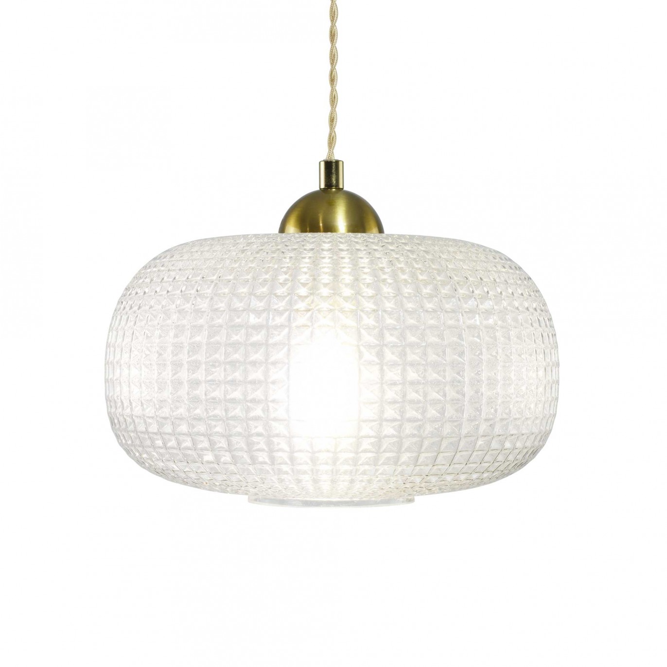 Suspension en verre gaufré, cordon textile torsadé - GENA