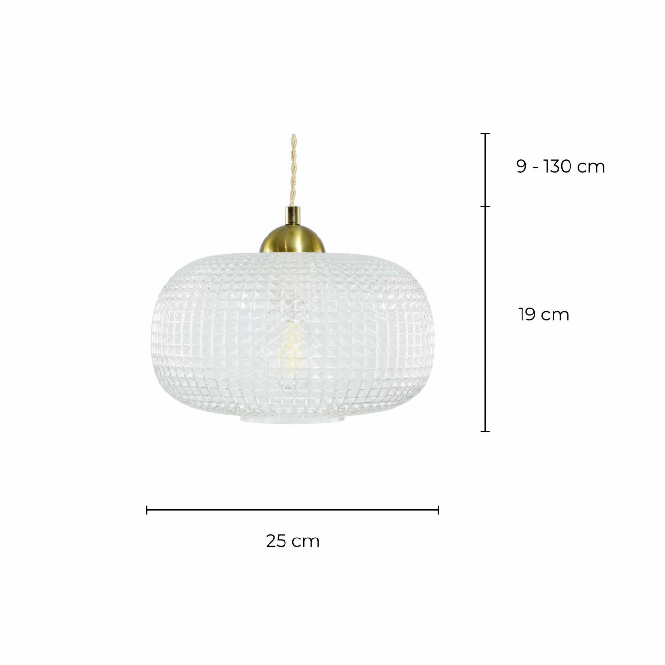 Suspension en verre gaufré, cordon textile torsadé - GENA