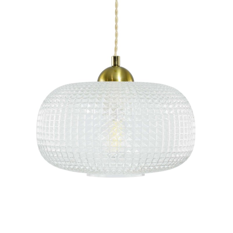 Suspension en verre gaufré, cordon textile torsadé - GENA