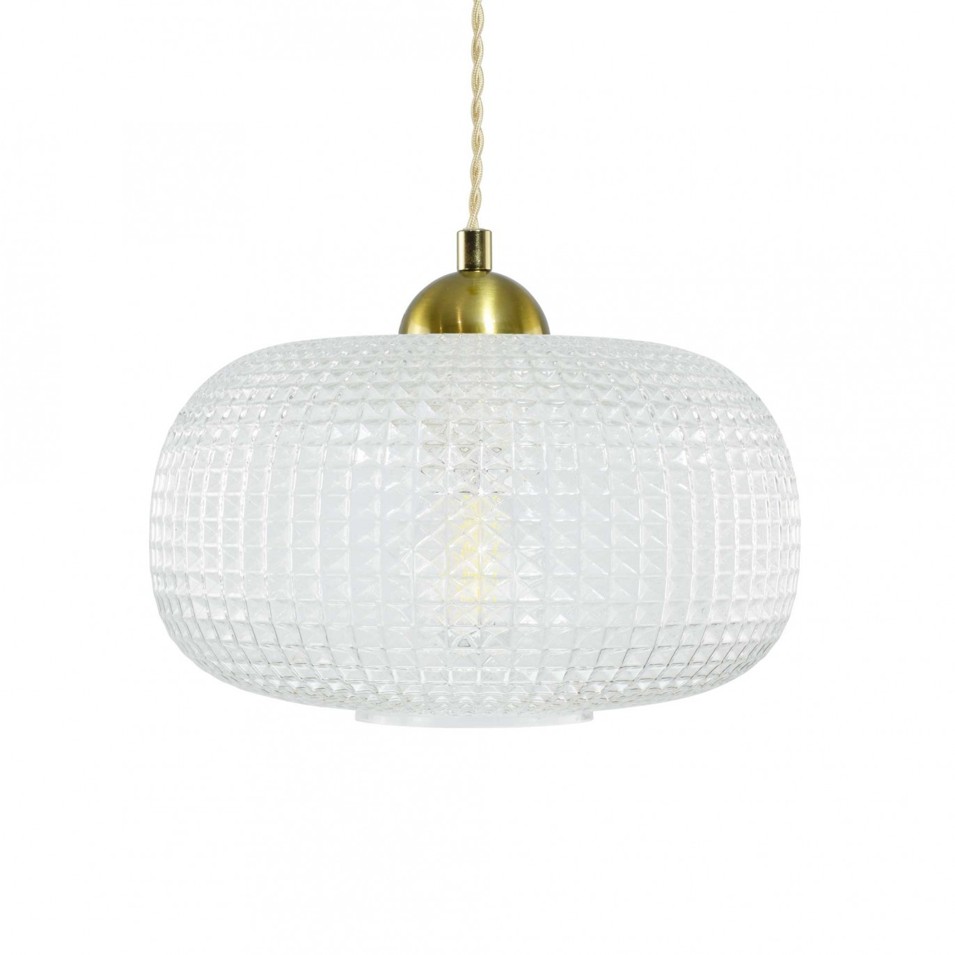 Suspension en verre gaufré, cordon textile torsadé - GENA