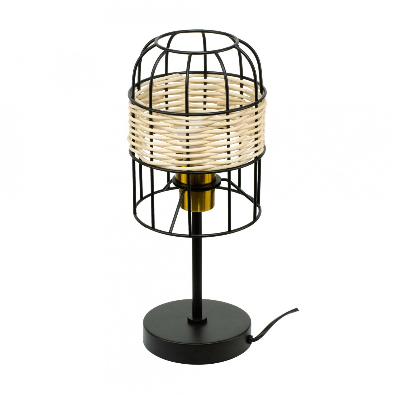 Lampe à poser tactile en métal et rotin - NUSSIM