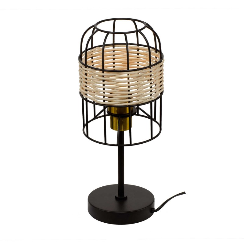 Lampe à poser tactile en métal et rotin - NUSSIM
