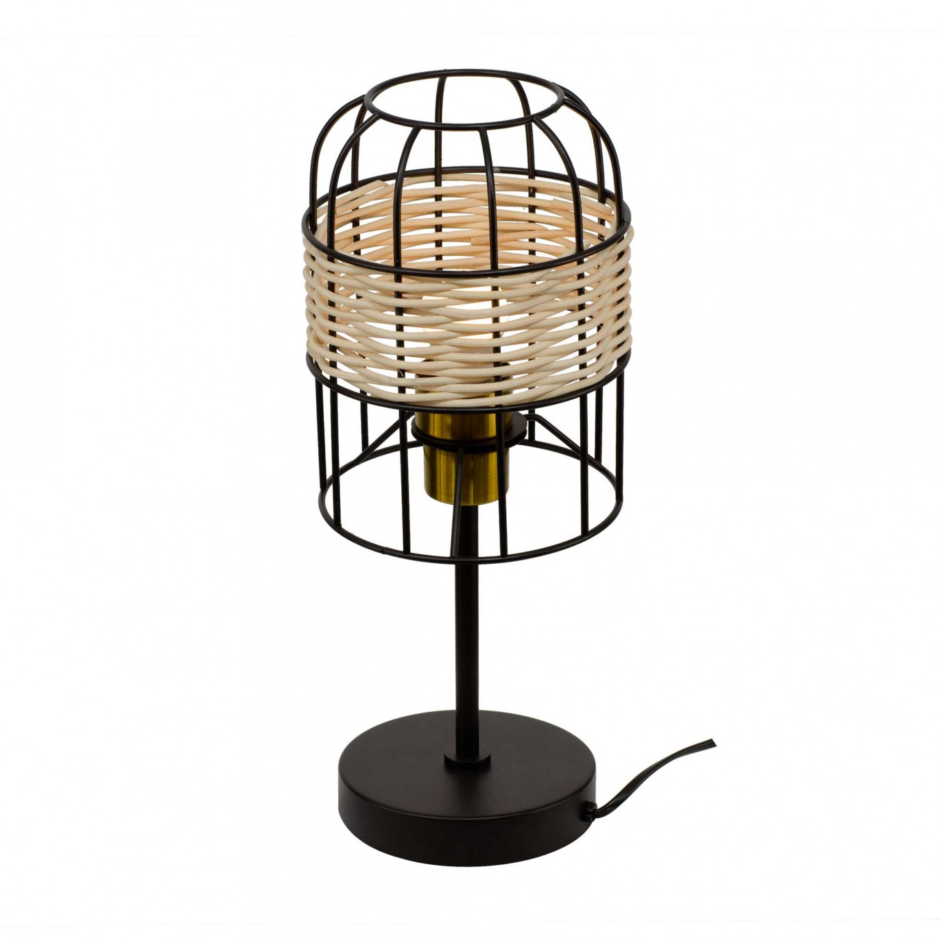 Lampe à poser tactile en métal et rotin - NUSSIM
