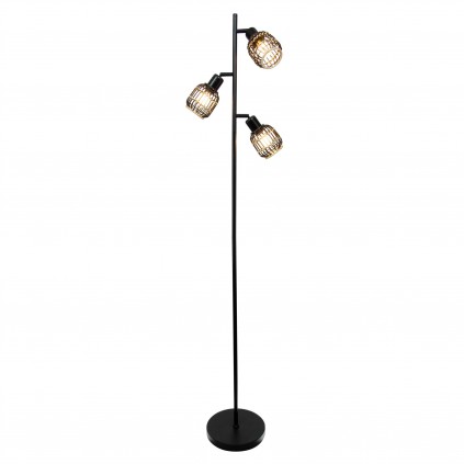 Lampadaire 3 lumières en rotin noir et naturel - LATIE