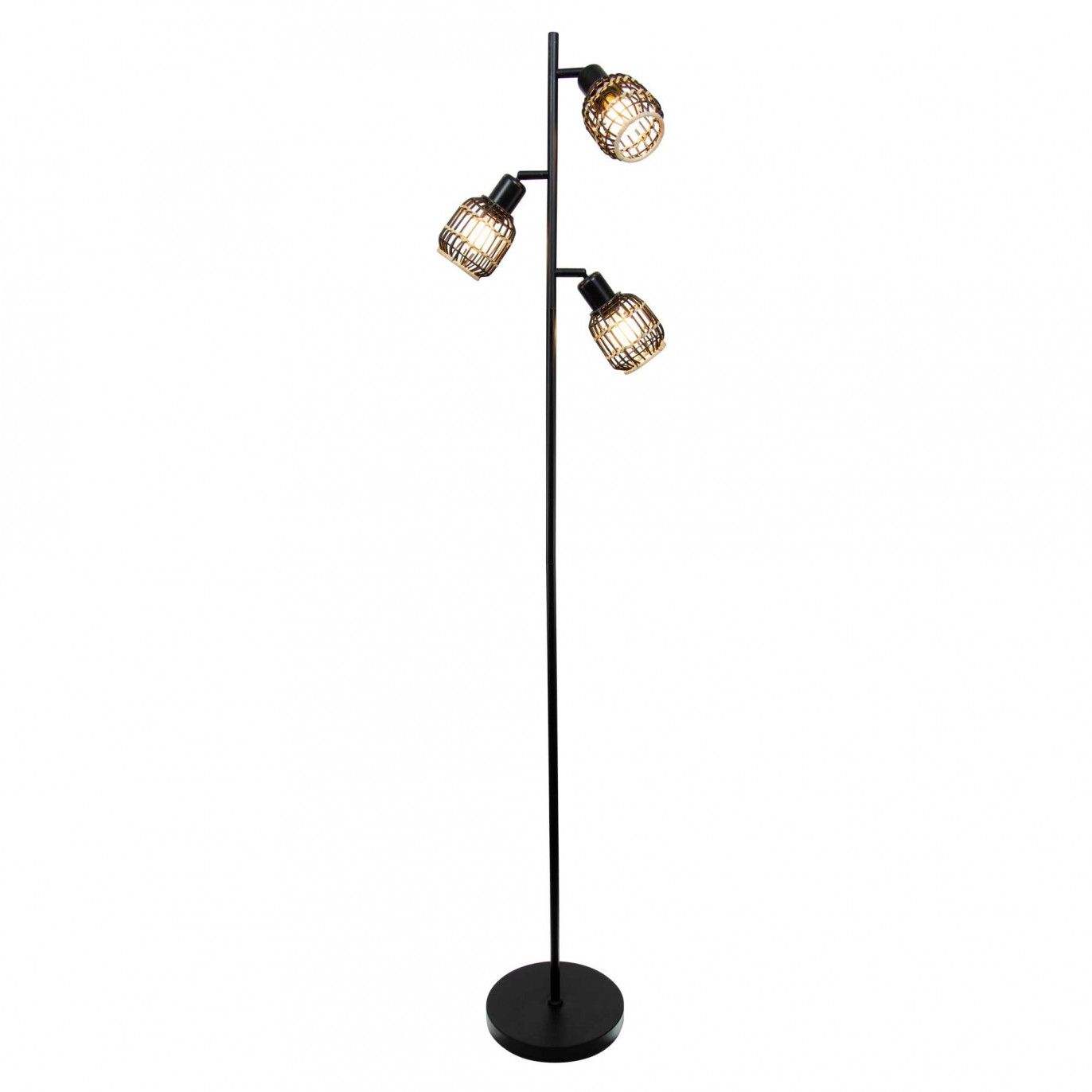 Lampadaire 3 lumières en rotin noir et naturel - LATIE