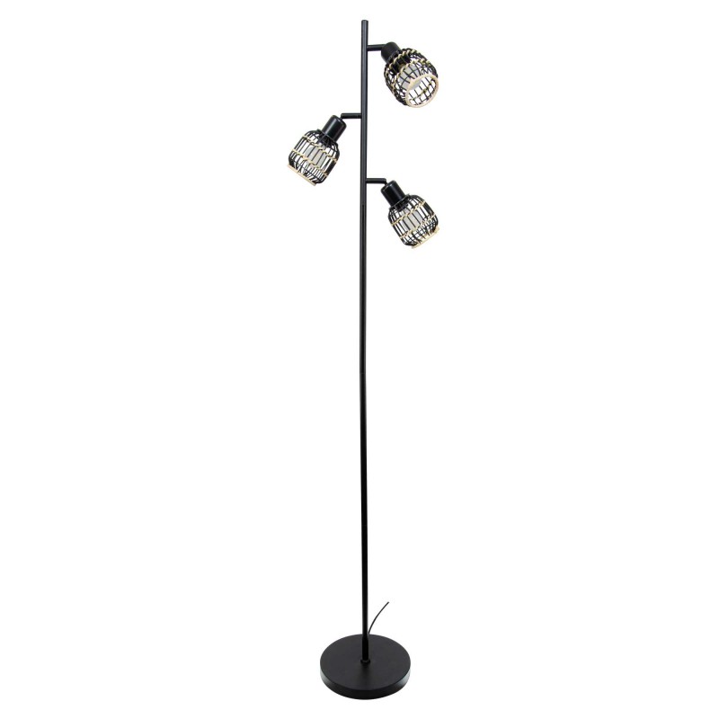 Lampadaire 3 lumières en rotin noir et naturel - LATIE