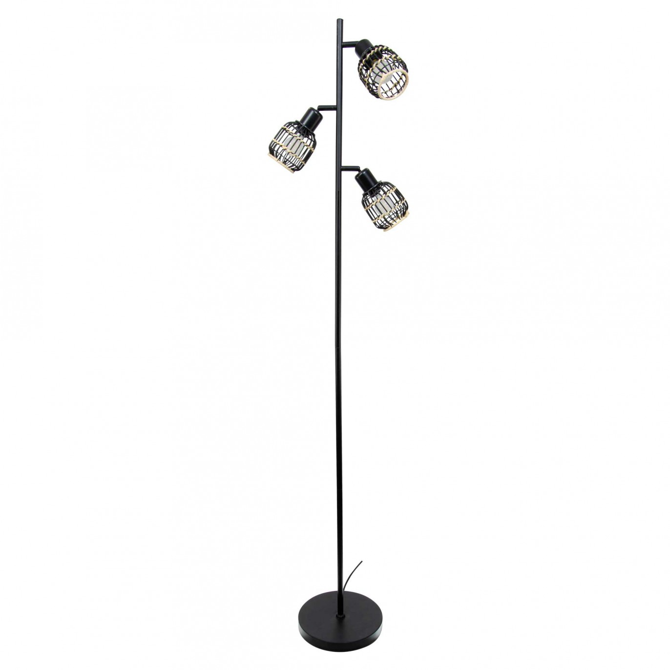 Lampadaire 3 lumières en rotin noir et naturel - LATIE