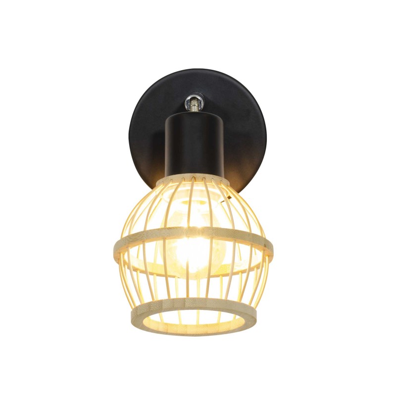 Applique murale 1 lumière en bambou coloris naturel et métal noir - NANKIN