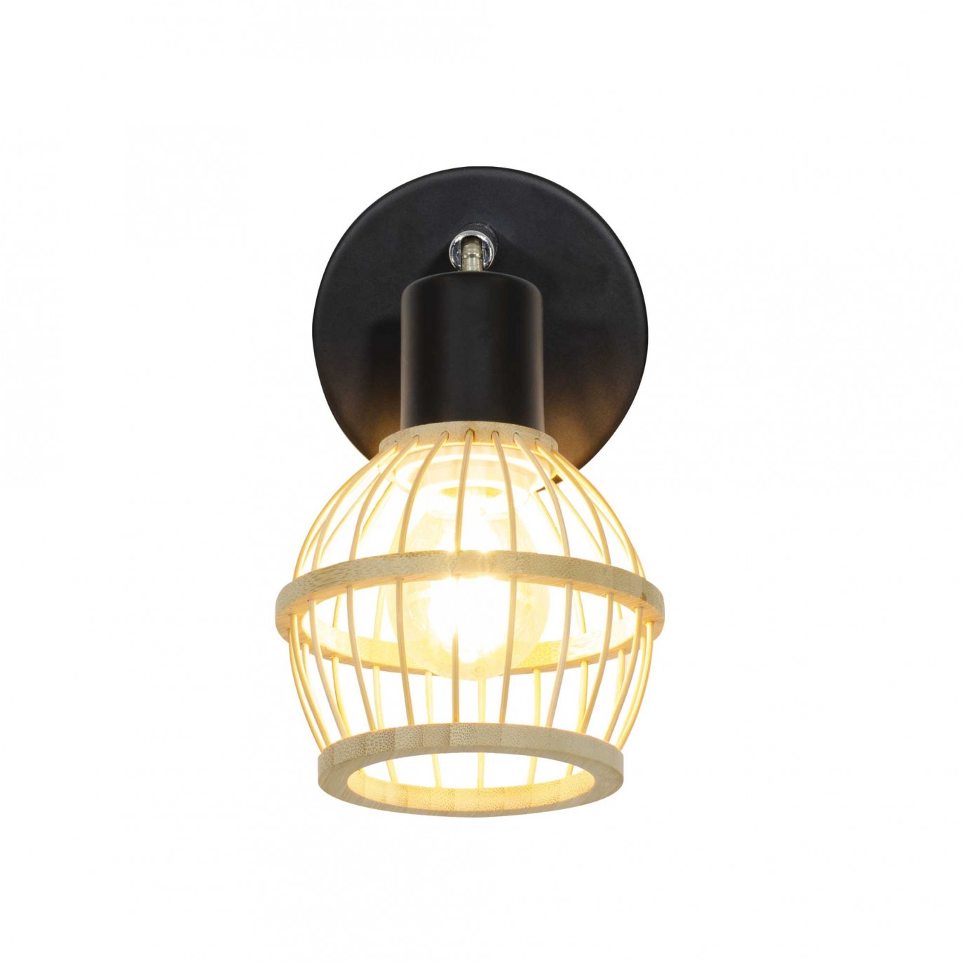Applique murale 1 lumière en bambou coloris naturel et métal noir - NANKIN