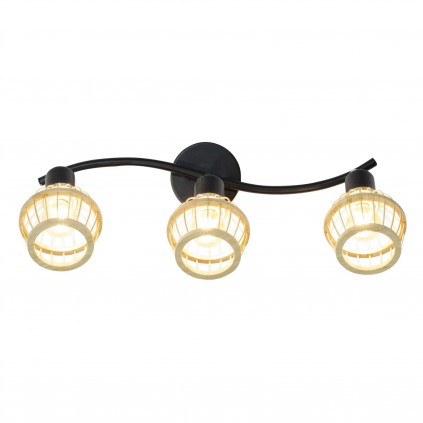 Applique murale 3 lumières en bambou coloris naturel et métal noir - NANKIN