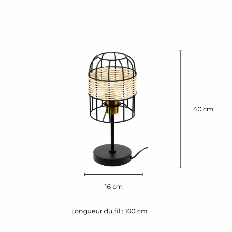 Lampe à poser tactile en métal et rotin - NUSSIM