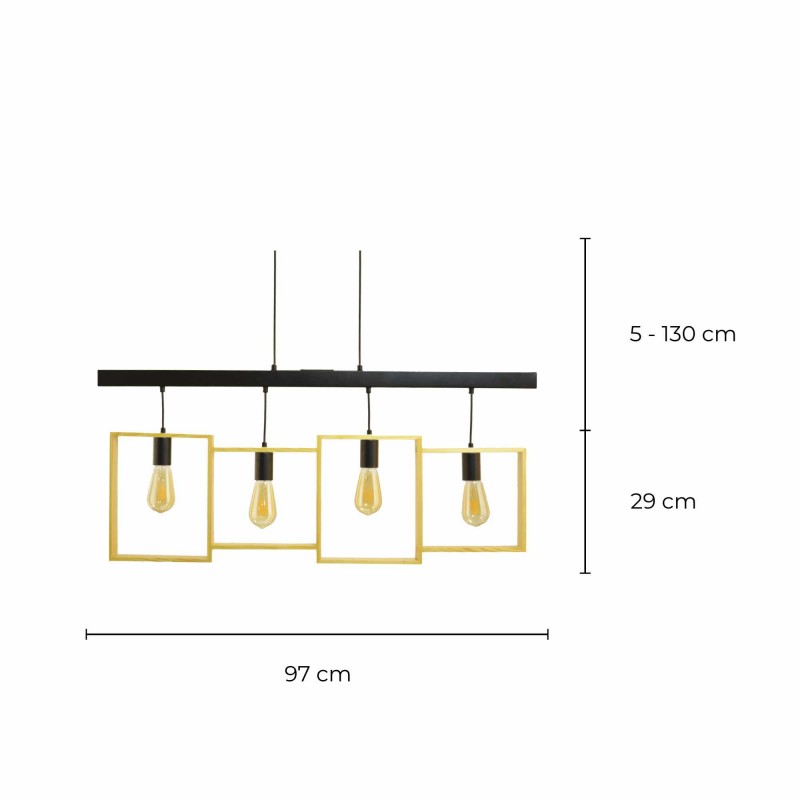 Suspension en métal et bois 4 lumières - WISSIN