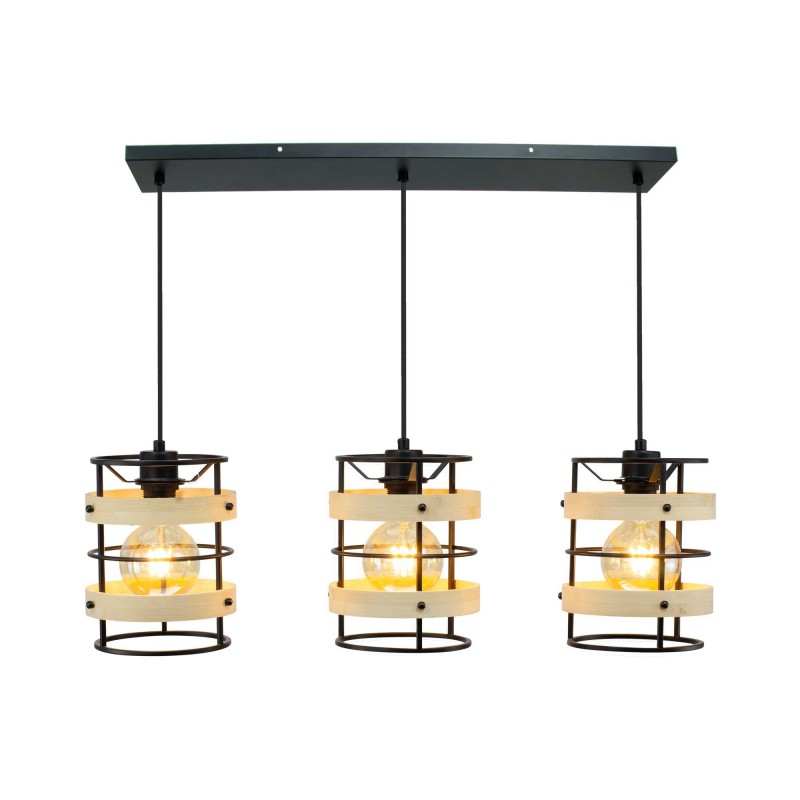 Suspension en métal noir et bambou coloris naturel 3 lumières - ARTONE