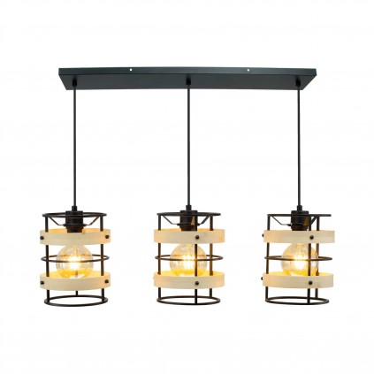 Suspension en métal noir et bambou coloris naturel 3 lumières - ARTONE