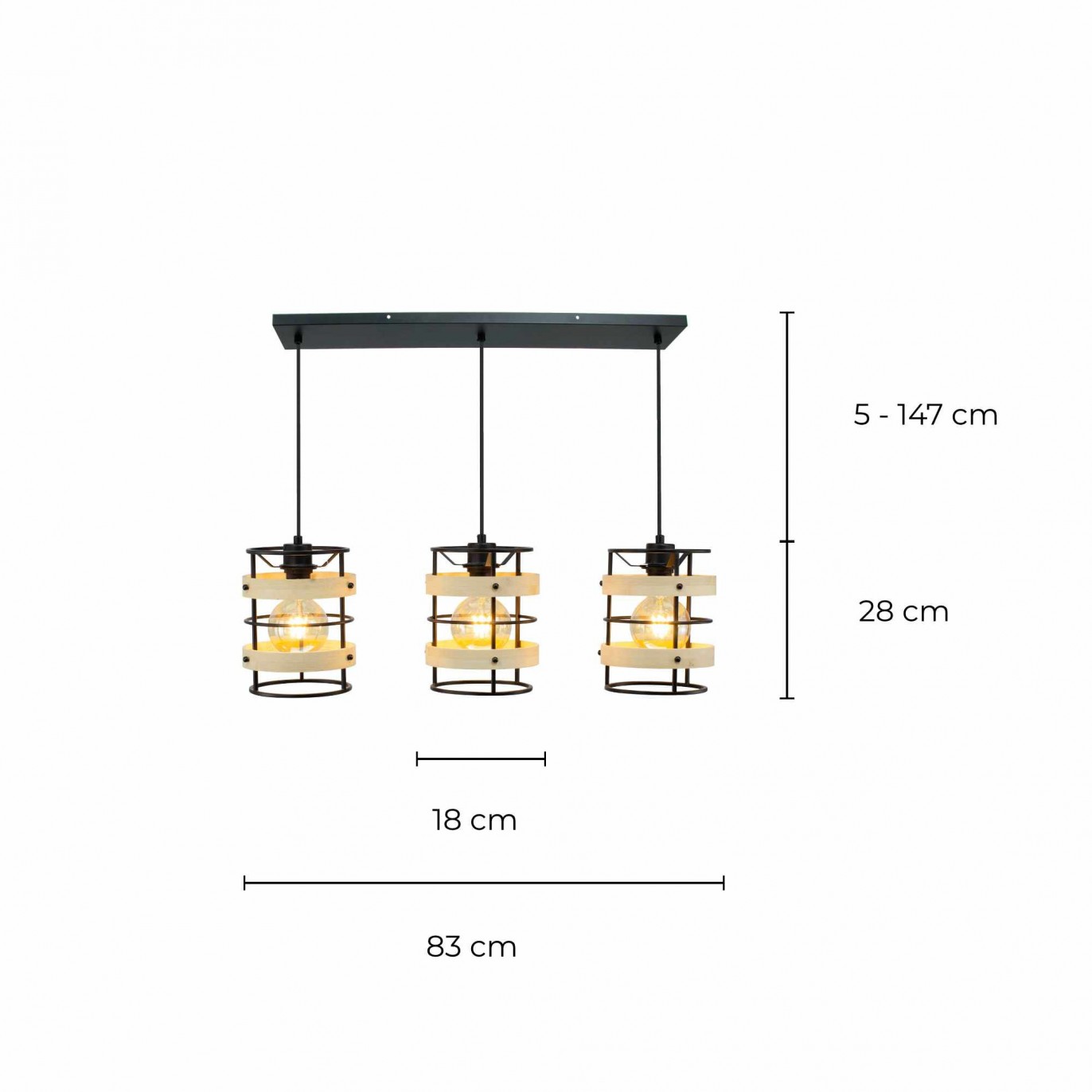 Suspension en métal noir et bambou coloris naturel 3 lumières - ARTONE