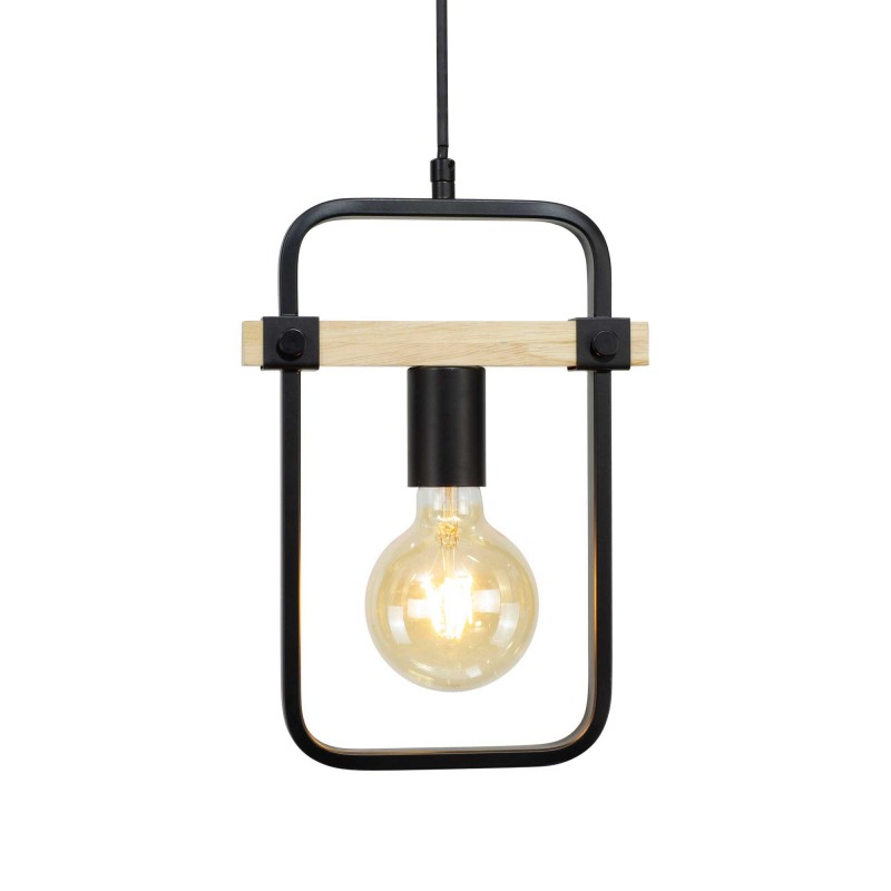 Suspension 1 lumière en métal et bois - FOULI
