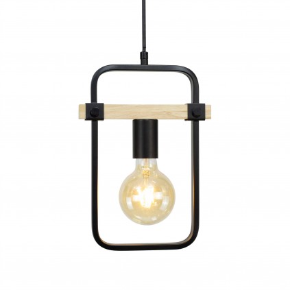 Suspension 1 lumière en métal et bois - FOULI