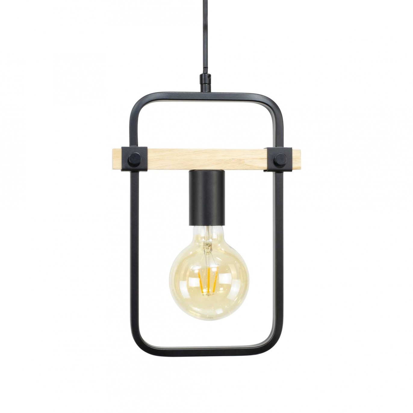 Suspension 1 lumière en métal et bois - FOULI