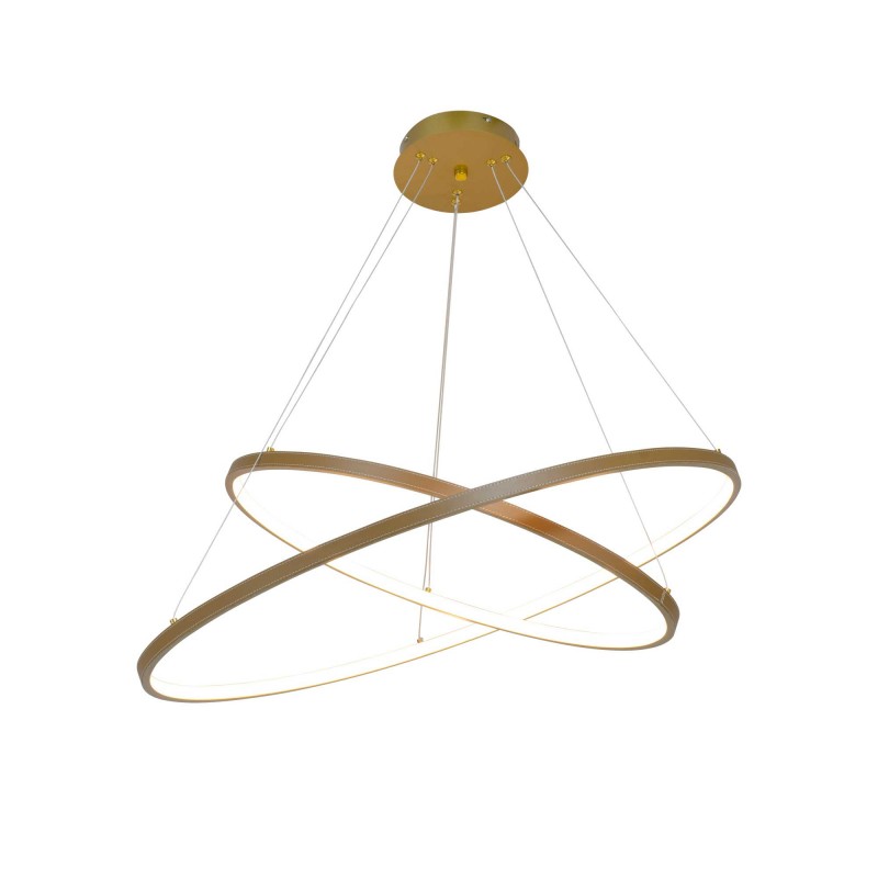 Suspension circulaire dimmable en simili cuir 2 anneaux - APOLLON
