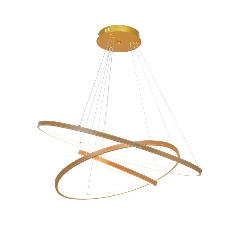 Suspension circulaire dimmable en simili cuir 3 anneaux - APOLLON