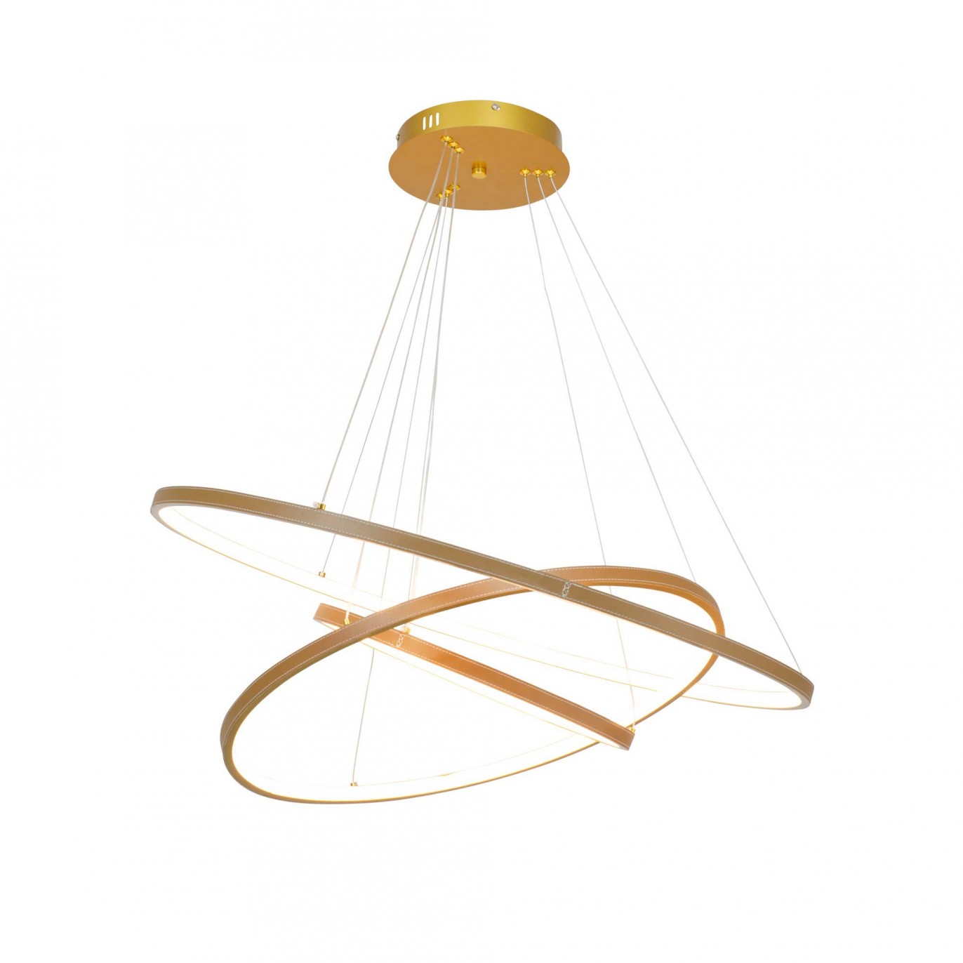 Suspension circulaire dimmable en simili cuir 3 anneaux - APOLLON