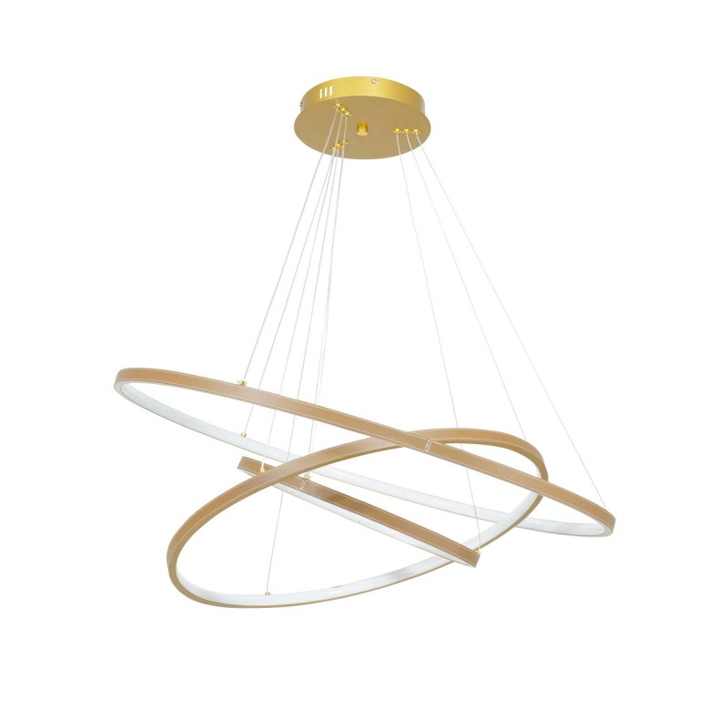 Suspension circulaire dimmable en simili cuir 3 anneaux - APOLLON