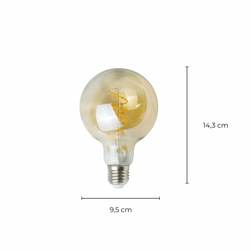 Ampoule LED LONDRES - E27 - G95 - Intensité moyenne - Blanc chaud - 4W / 2700K / 260lm - Filament spirale - Verre ambré