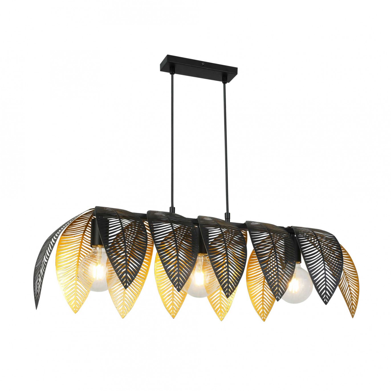 Suspension 3 lumières style exotique en métal noir et doré - à monter - VESCA