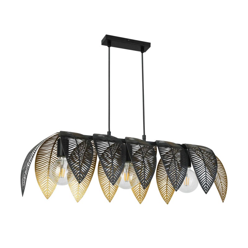 Suspension 3 lumières style exotique en métal noir et doré - à monter - VESCA