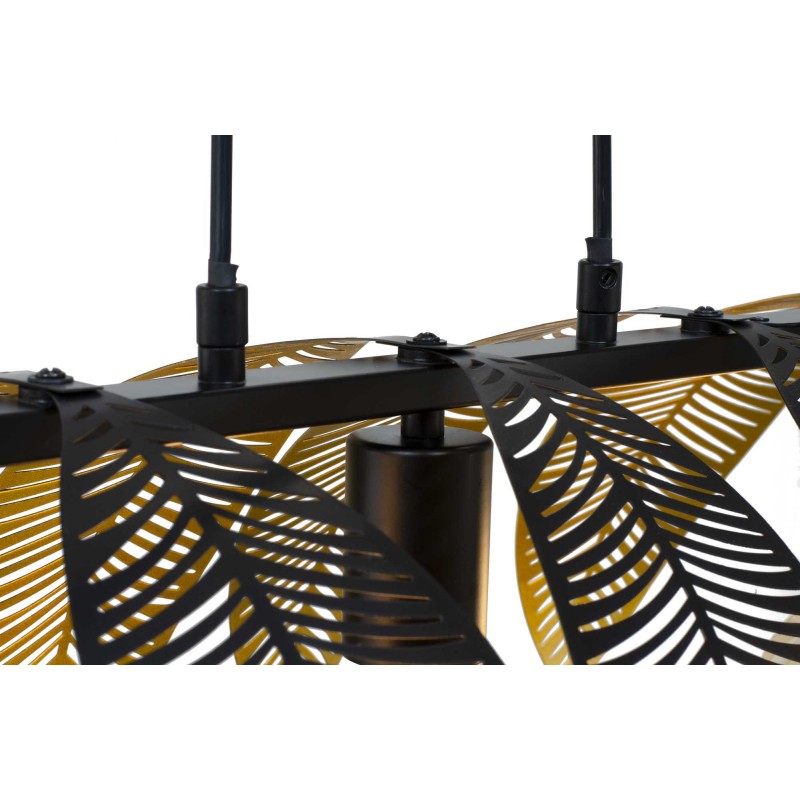 Suspension 3 lumières style exotique en métal noir et doré - à monter - VESCA