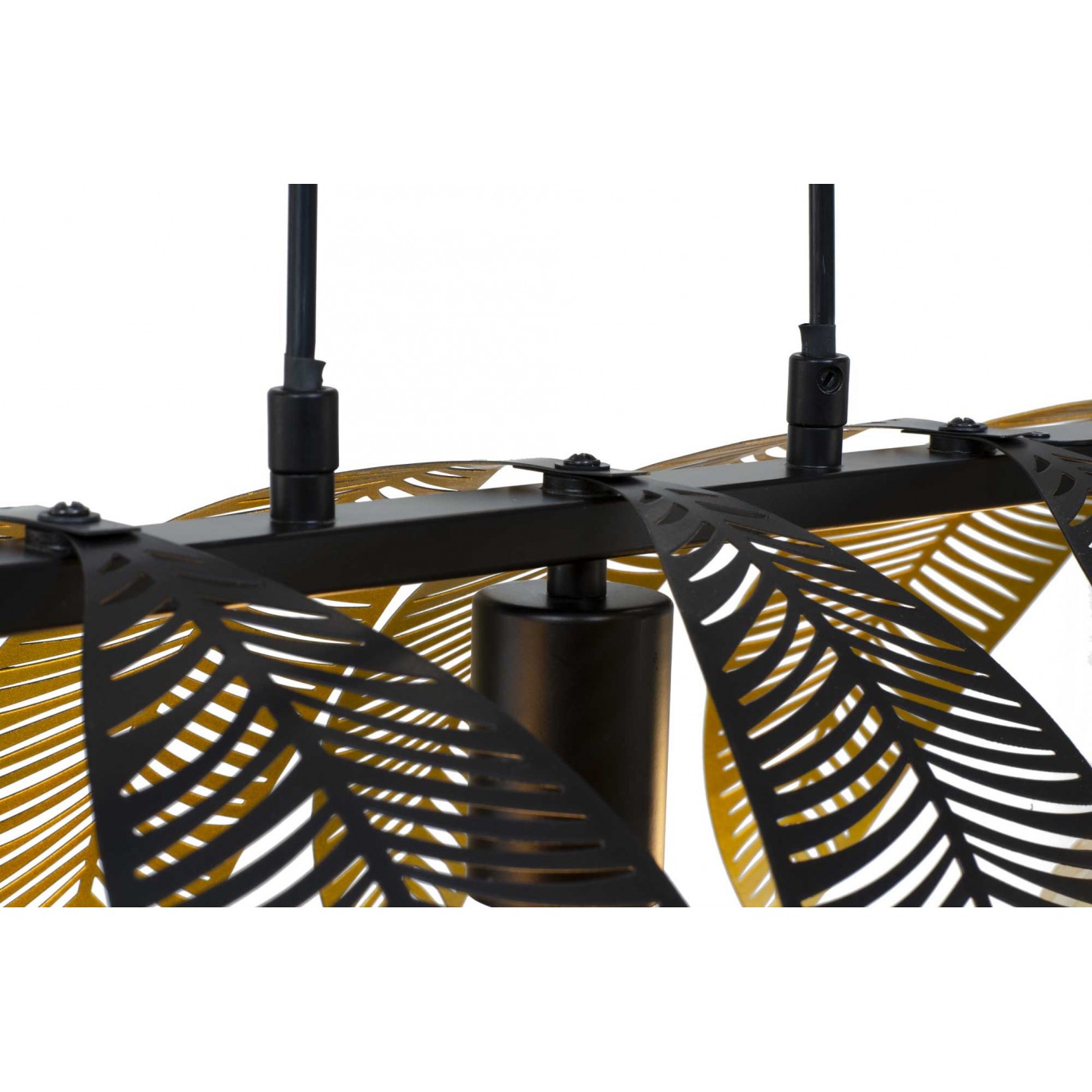 Suspension 3 lumières style exotique en métal noir et doré - à monter - VESCA