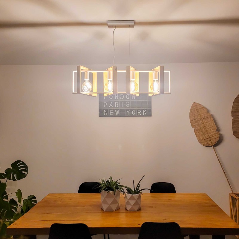 Suspension en bois et métal 4 lumières - WOOLI