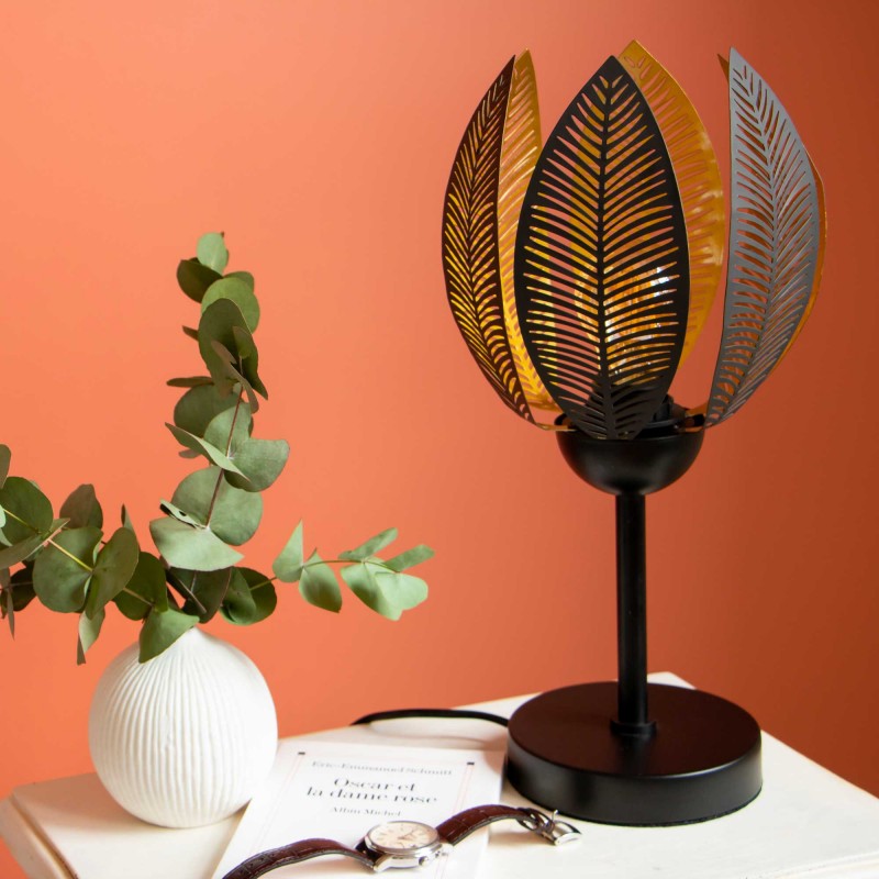 Lampe à poser style exotique en métal noir et doré - à monter - VESCA